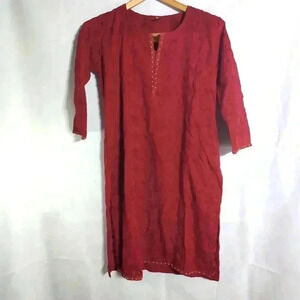Maroon Chikankari Hand embroidered kurtis Full Jaal sz M made in India 34in long